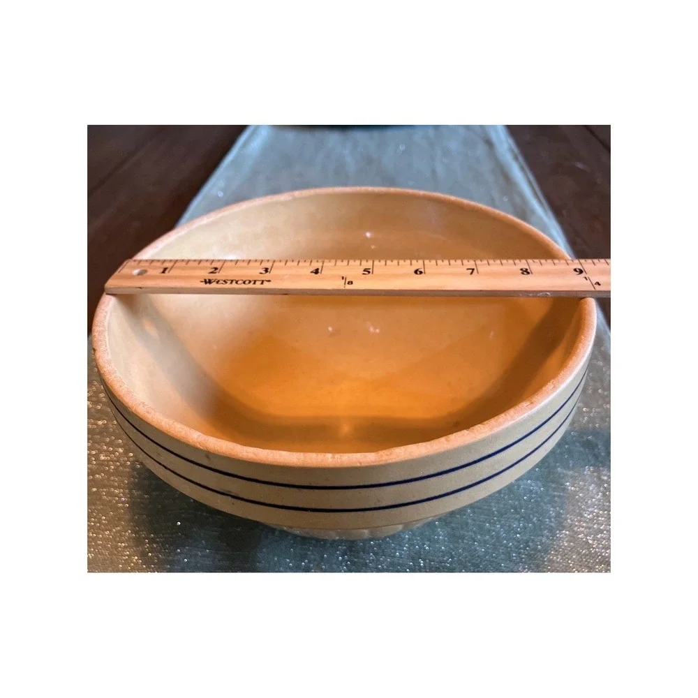 Vintage Red Wing Stoneware Mixing Bowl Blue Band Paneled Saffronware  9 Inch